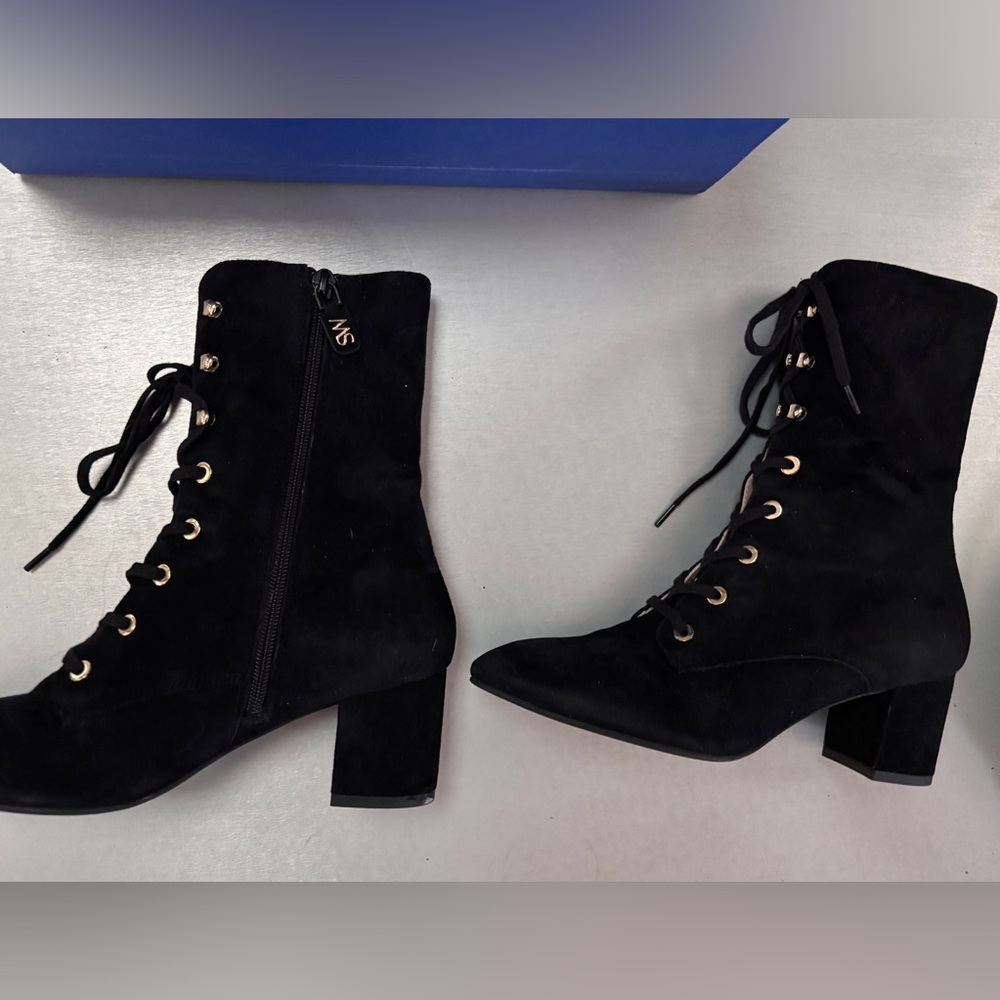 Stuart Weitzman  Black Lace-Up Ankle Boots 7.5